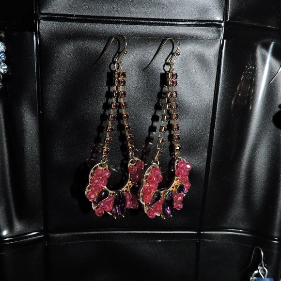 rhinestones!!  fishhook earwire, dangle earrings! PINK & PURPLE   ...   VE2 - Picture 5 of 6